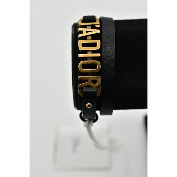 Christian Dior Vintage S Jadior Bracelet Wrap Black Leather Antiqued Gold NWT